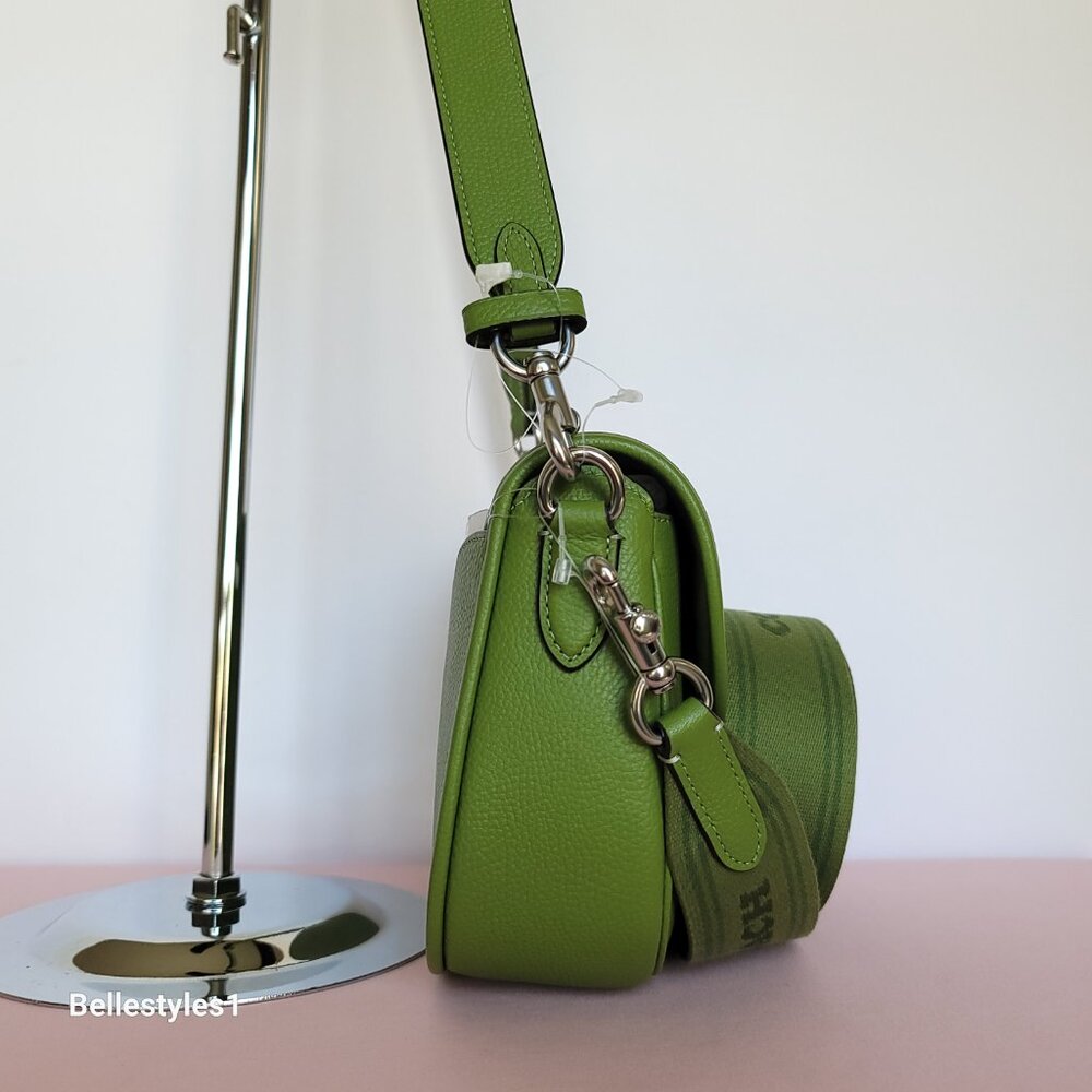 COACH Willow Saddle Pebbled Leather Saddle Crossbody Bag- Dark Lime color ⭐ - Picture 9 of 16